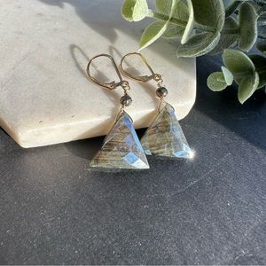 Labradorite Earrings triangle gemstone 14k gold handmade jewelry